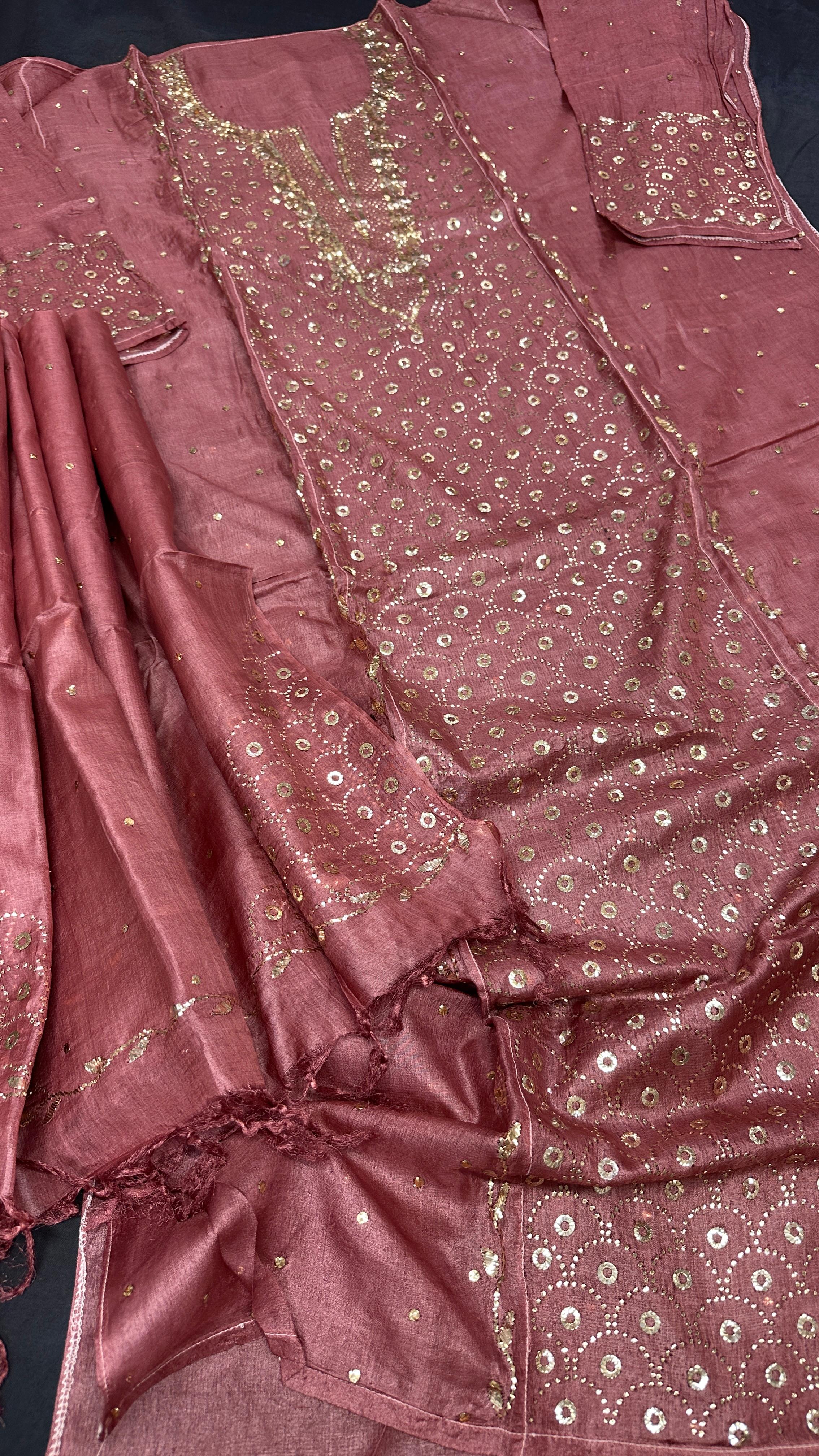 Pure Tussar Silk Shirt & Dupatta Set with Mukesh