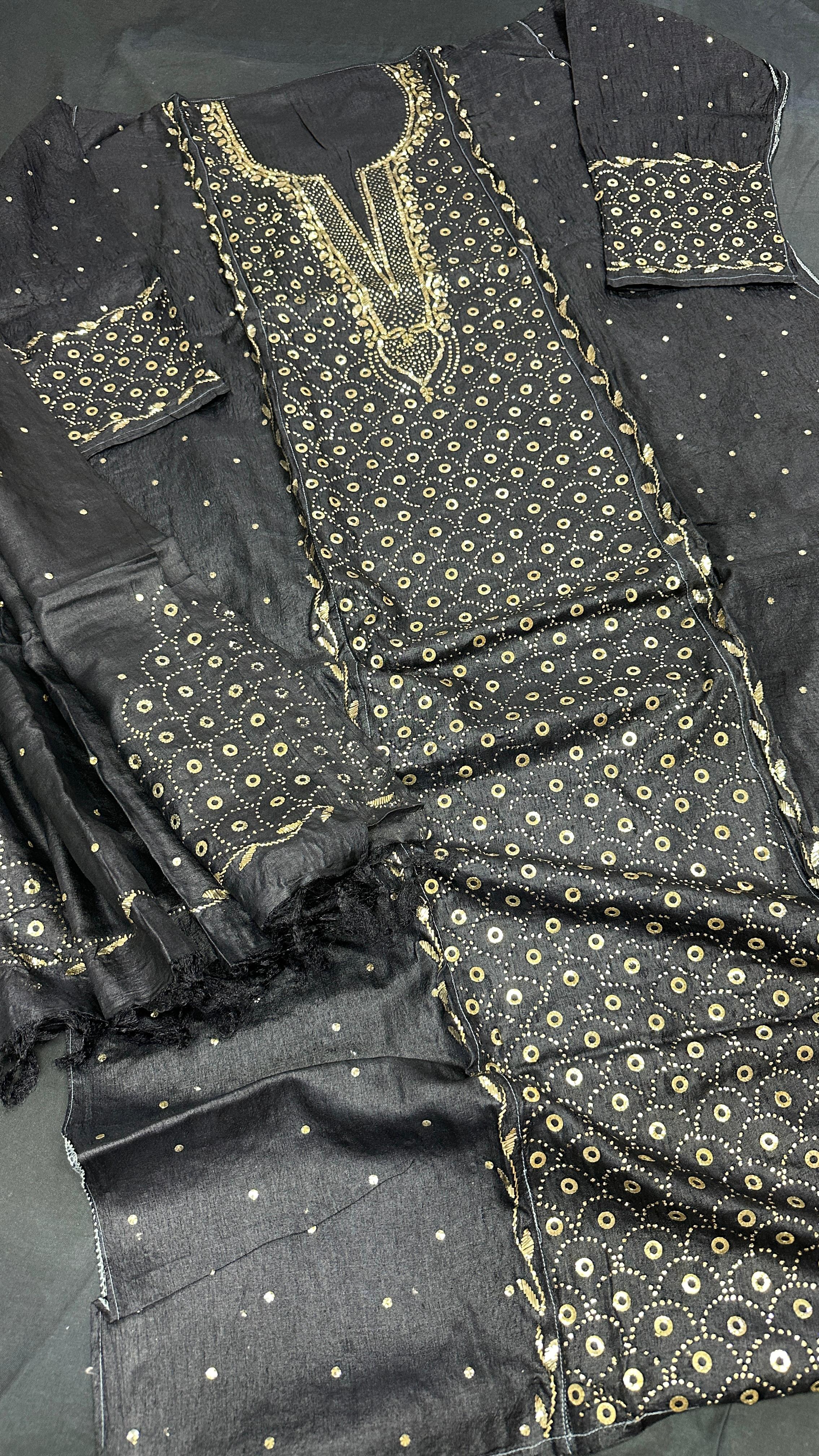 Pure Tussar Silk Shirt & Dupatta Set with Mukesh