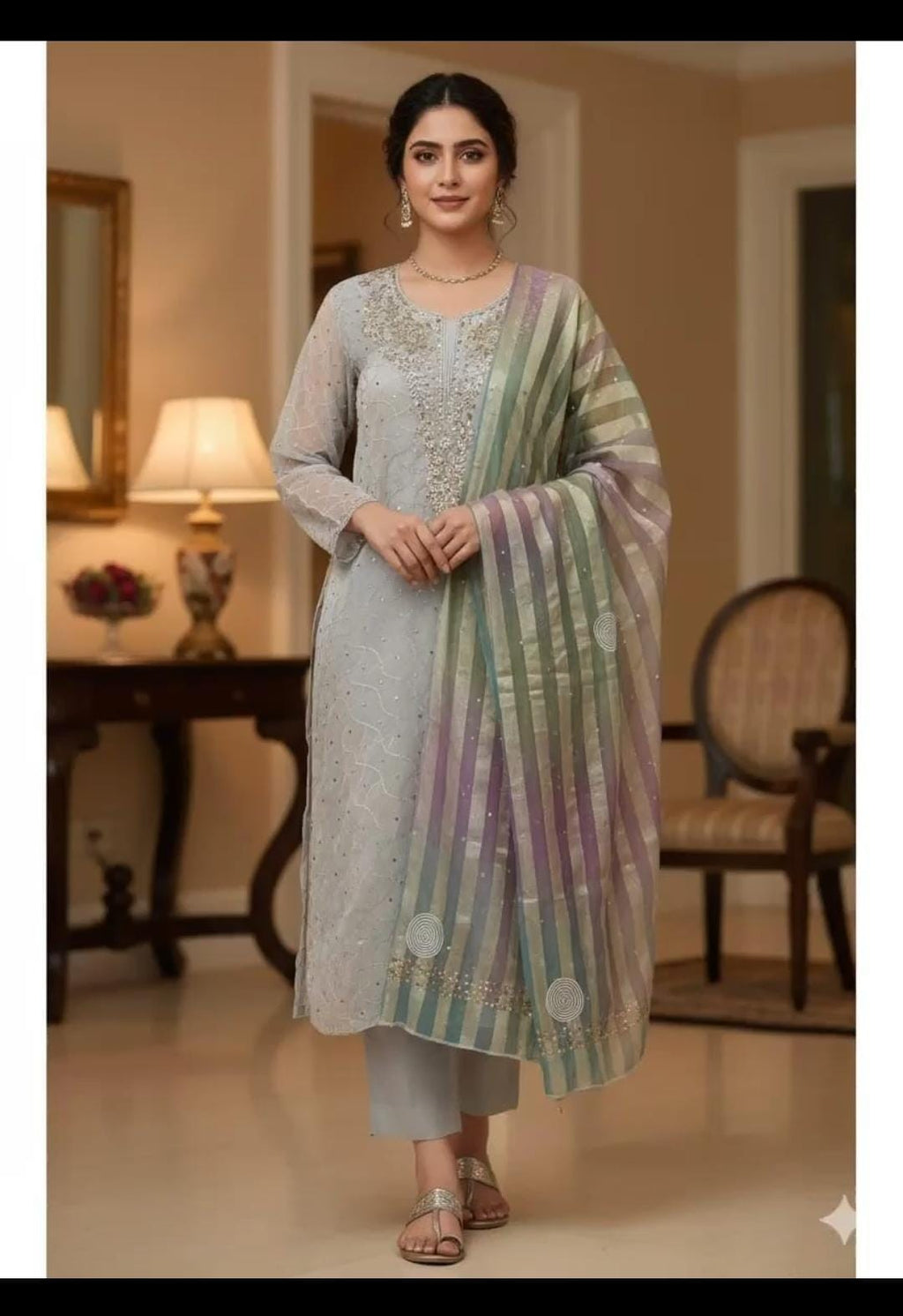 Organza Kurti Dupatta Set  Fabric