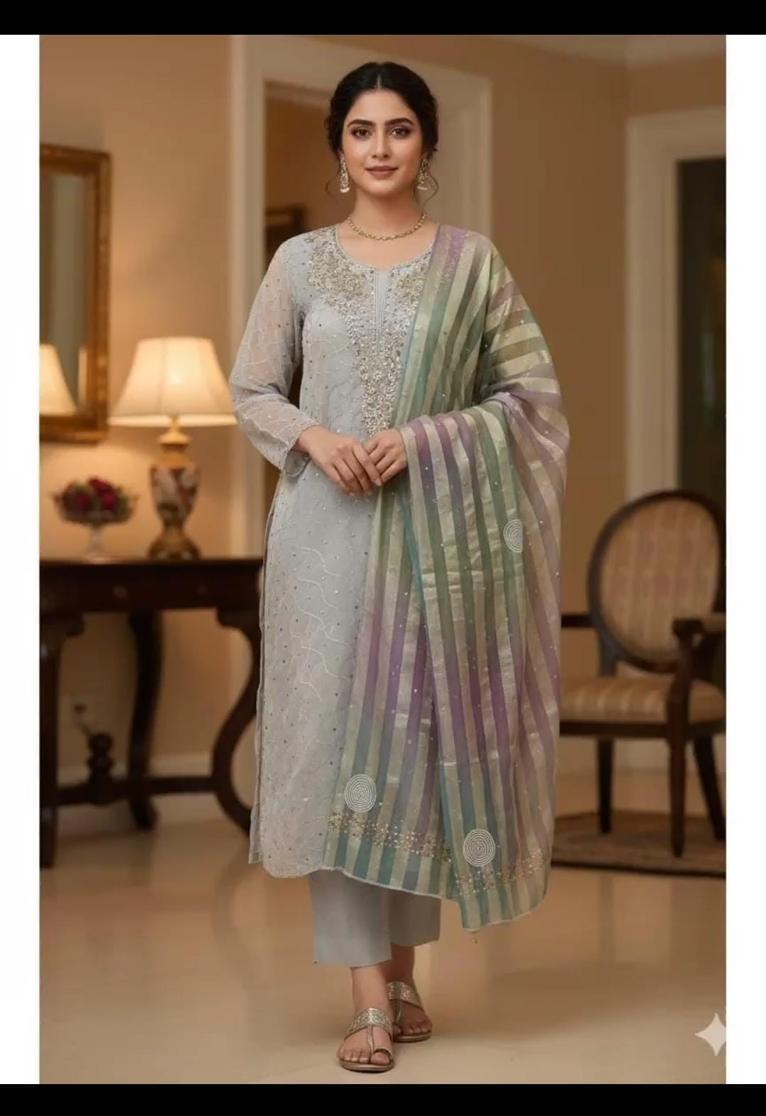 Organza Kurti Dupatta Set  Fabric