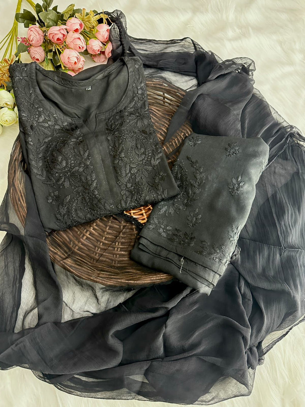 Sufi Soft Rayon 3 Pc Set- Dual Shade BLACK