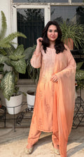 Elegant Chanderi Chikankari Kurti Set with Ombre Dupatta