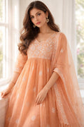 Mulmul Chikankari Gown Dupatta Set