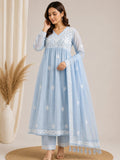 Mulmul Chikankari Gown Dupatta Set