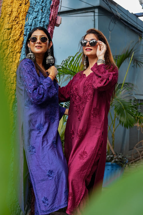 Chanderi Silk Chikankari Co-ord Set with Pintuck Work