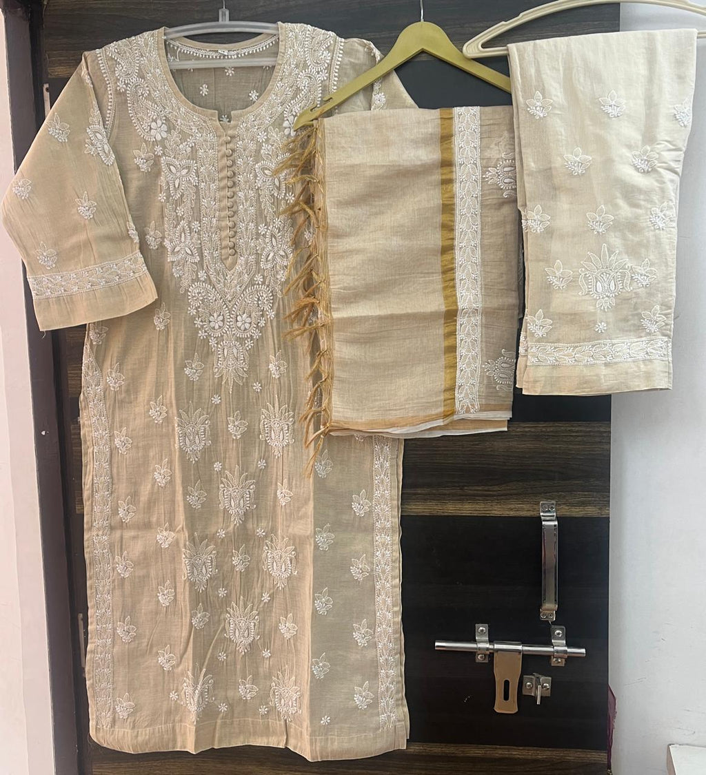 Banarsi Tissue Kurti Pant Dupatta Set