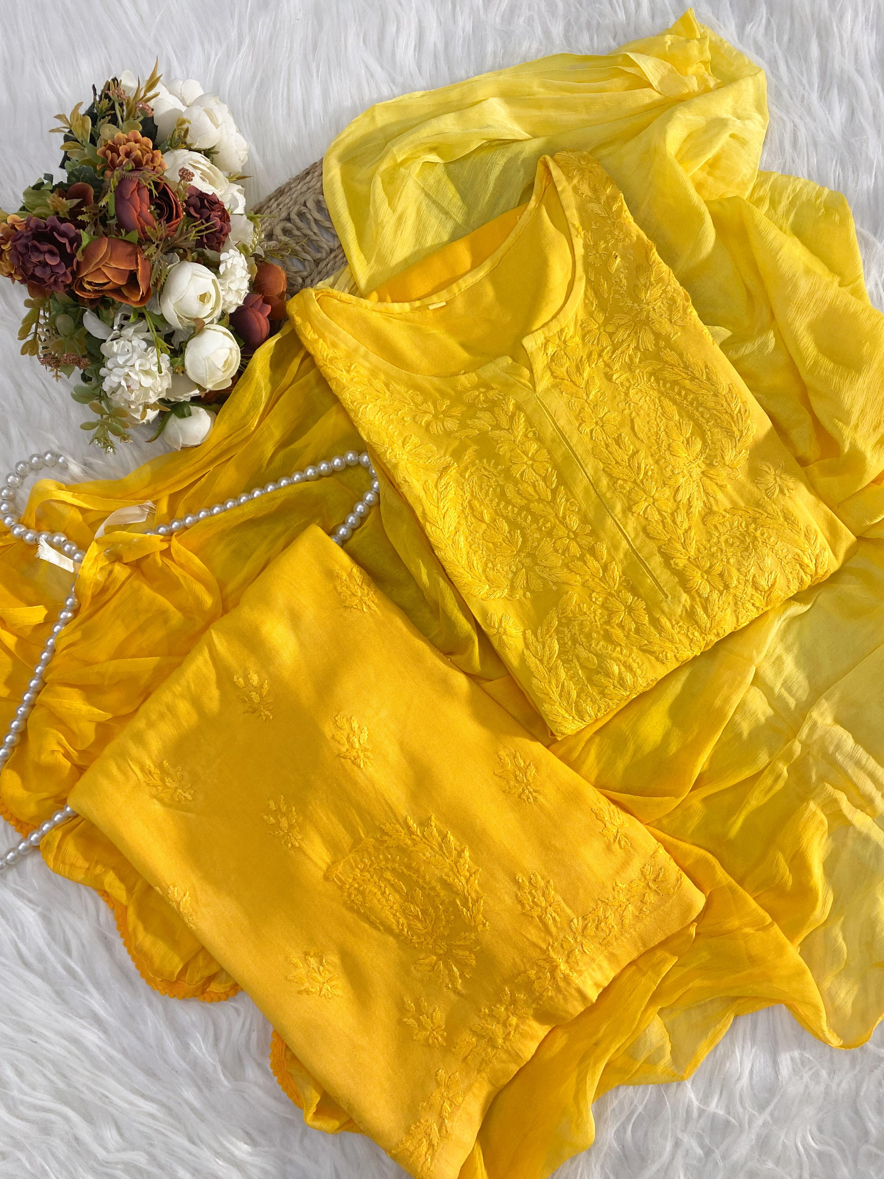 Sufi Soft Rayon 3 Pc Set-Dual Shade YELLOW