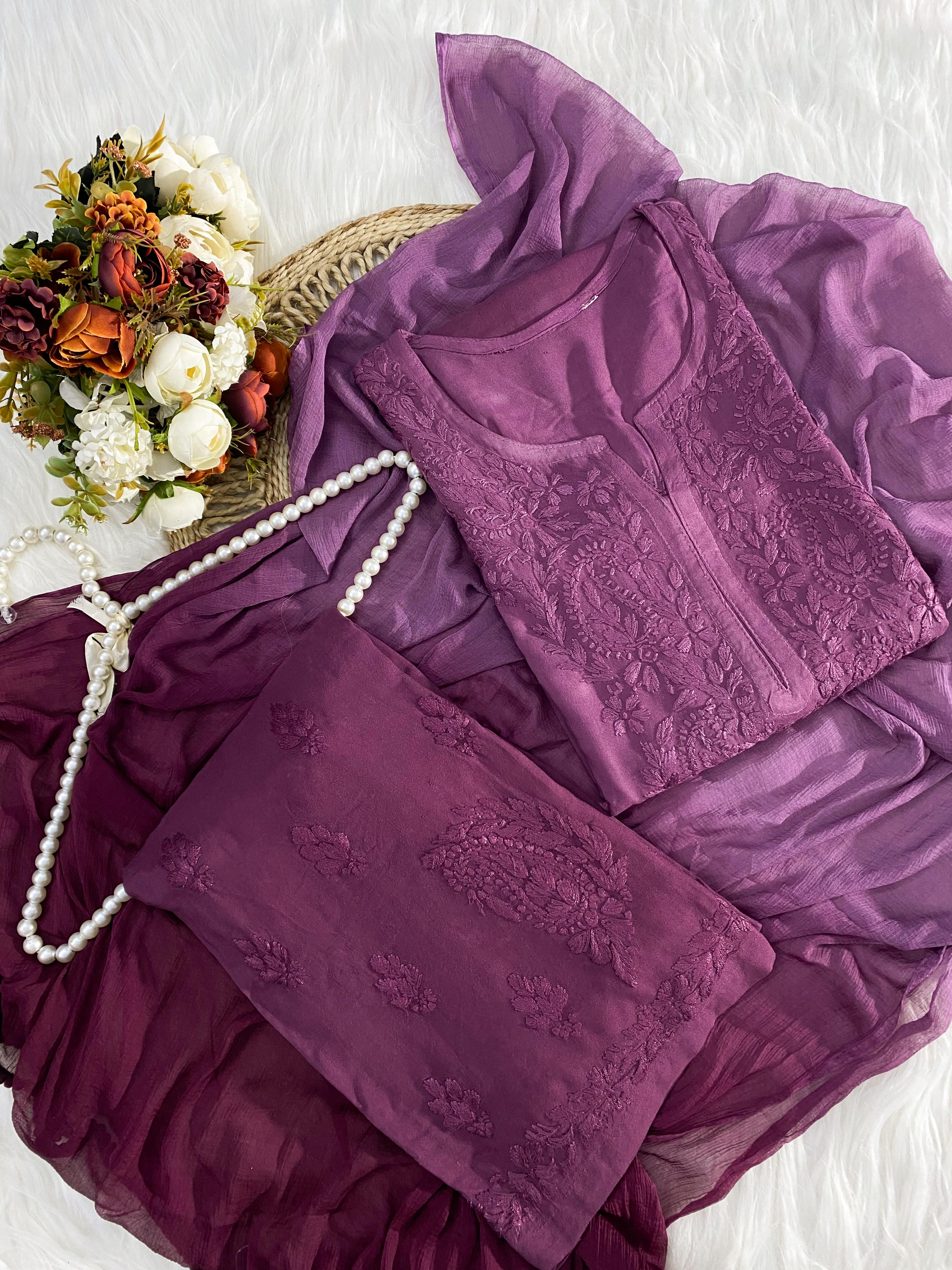 Sufi Soft Rayon 3 Pc Set-Dual Shade PURPLE