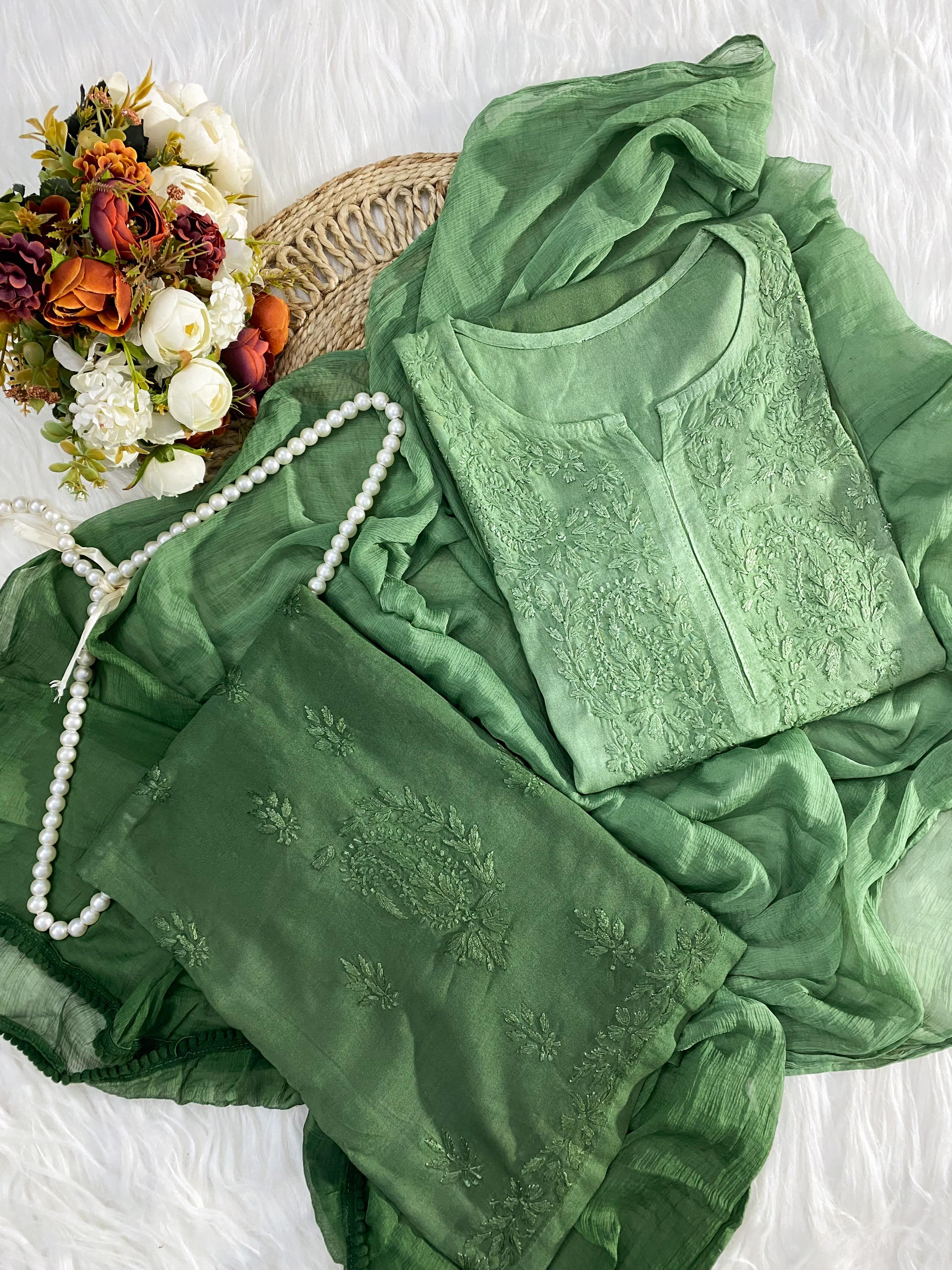 Sufi Soft Rayon 3 Pc Set- Dual Shade GREEN