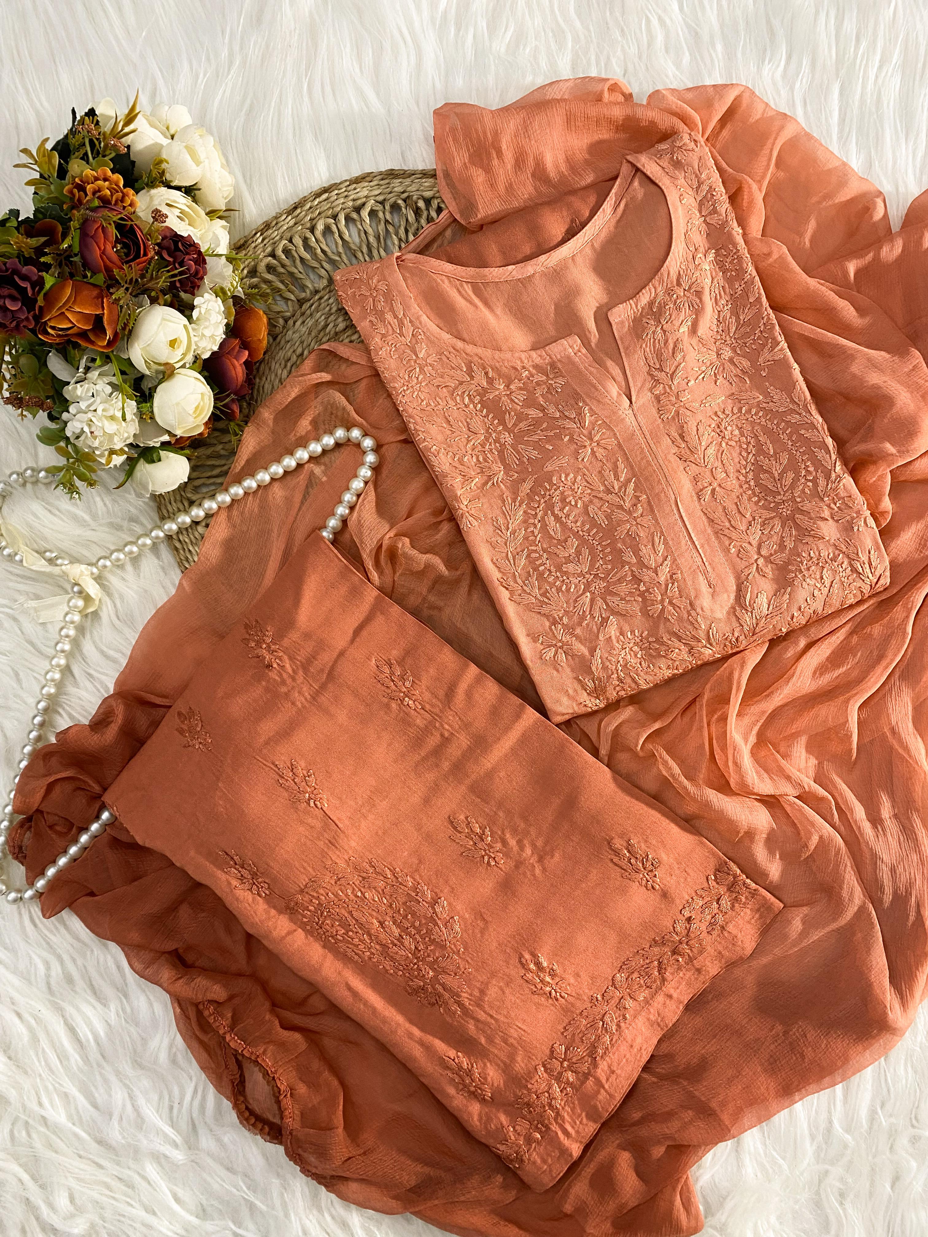Sufi Soft Rayon 3 Pc Set- Dual Shade ORANGE