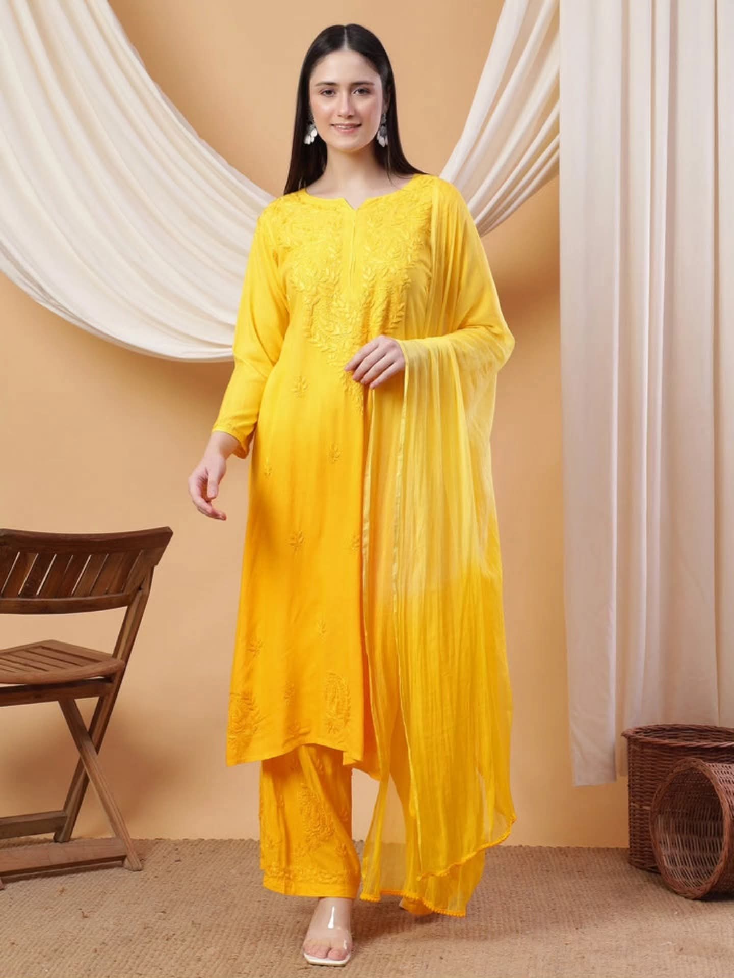 Sufi Soft Rayon 3 Pc Set-Dual Shade YELLOW