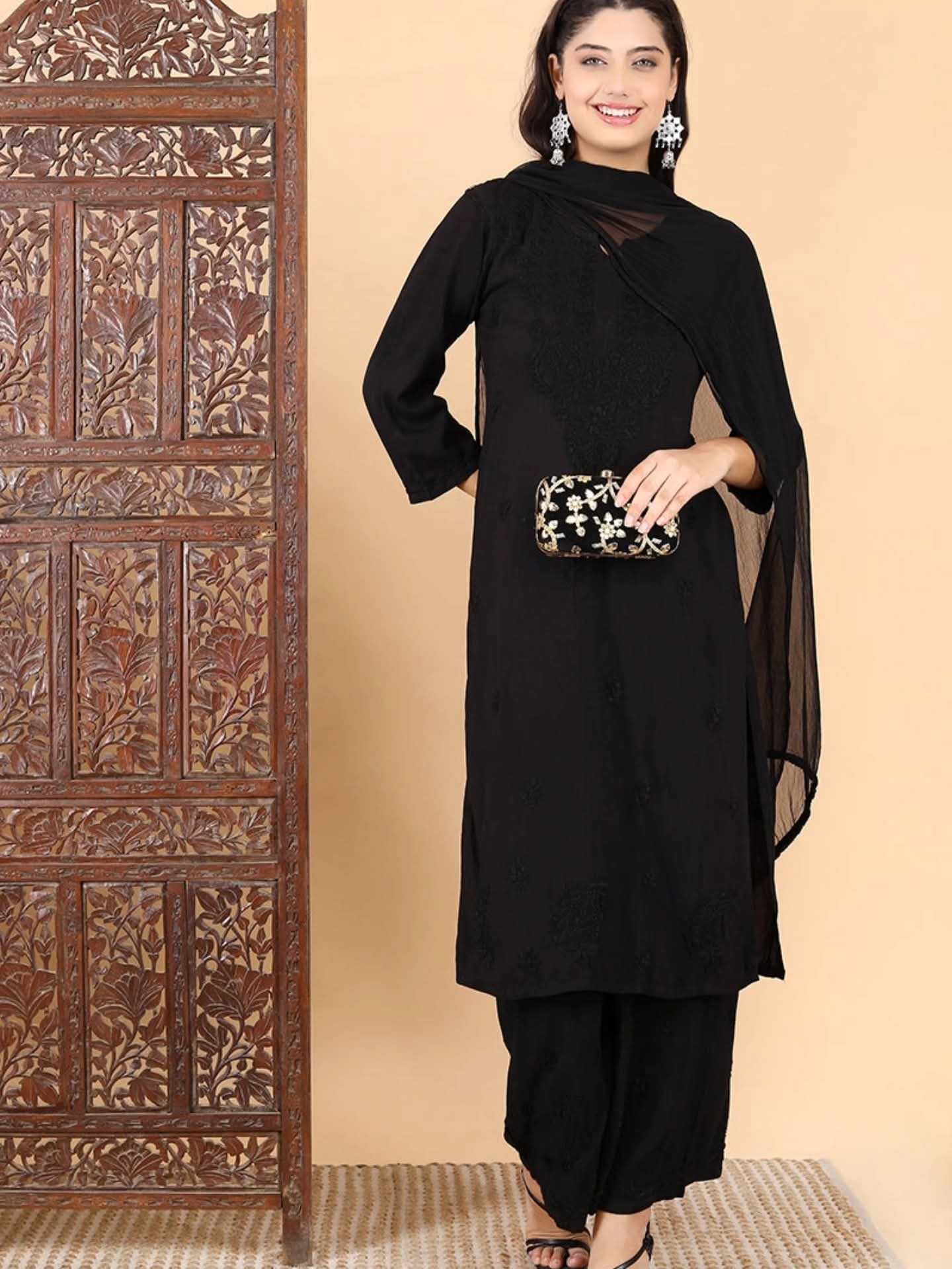 Sufi Soft Rayon 3 Pc Set- Dual Shade BLACK