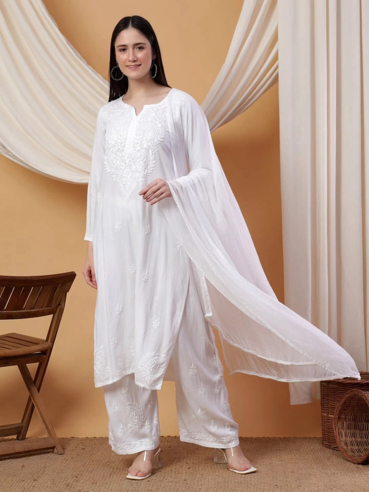 Sufi Soft Rayon 3 Pc Set- Shade WHITE