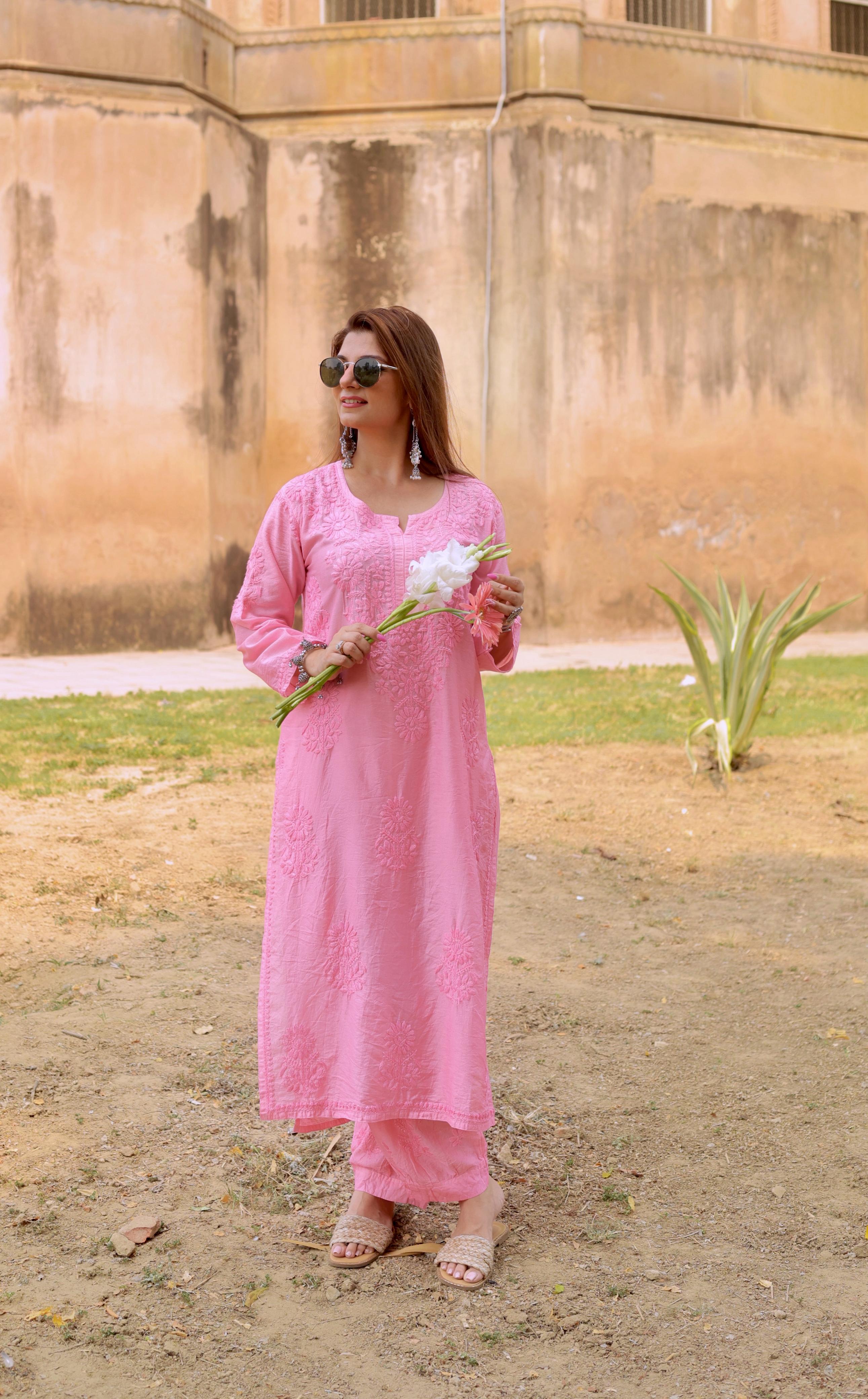 Chanderi  Kurti with Afghani Salwar Set