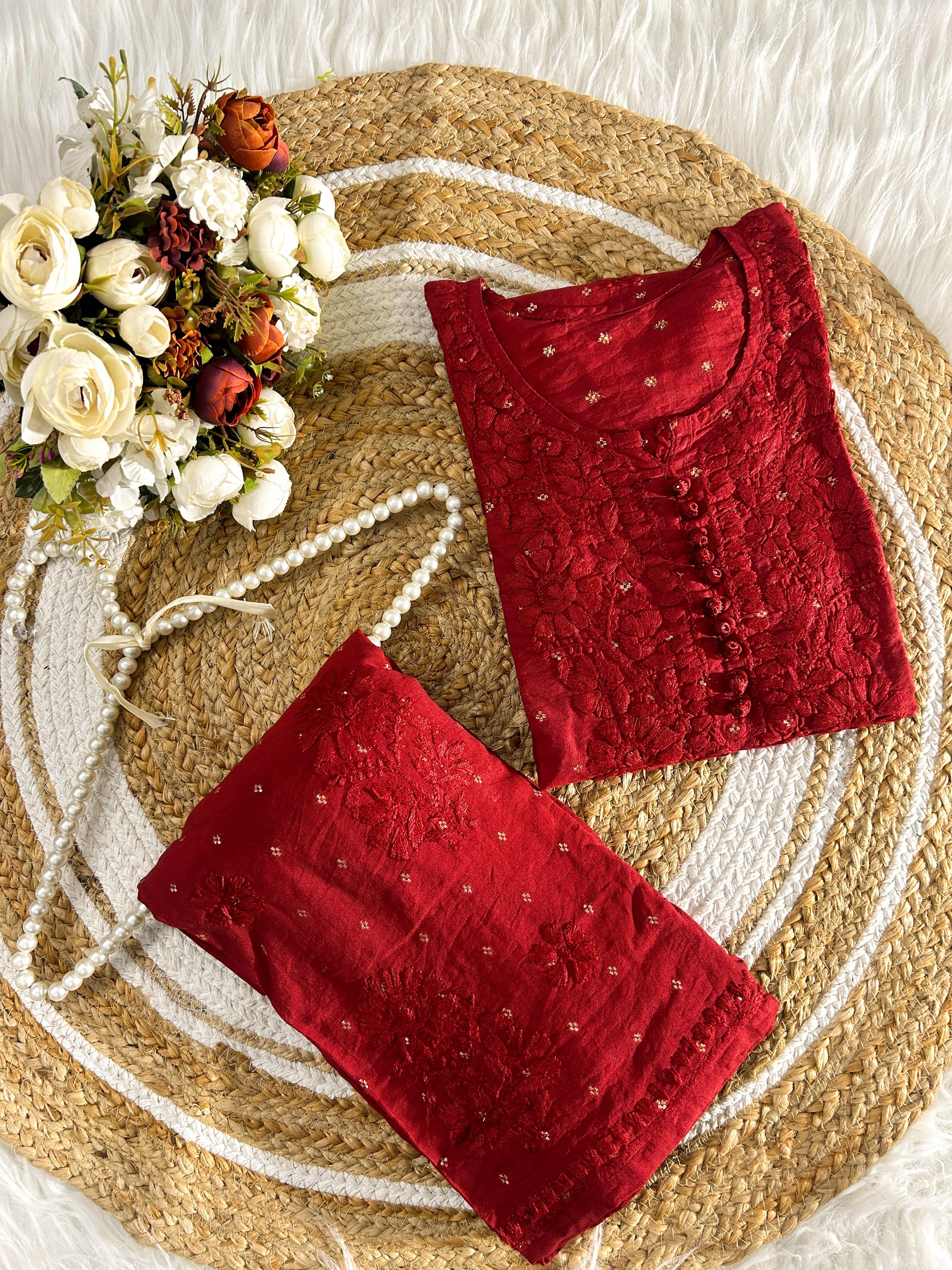 Self Bootie Chanderi Silk  Cord Set – Kurti & Plazo