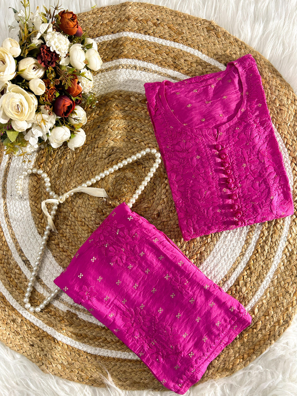 Self Bootie Chanderi Silk  Cord Set – Kurti & Plazo