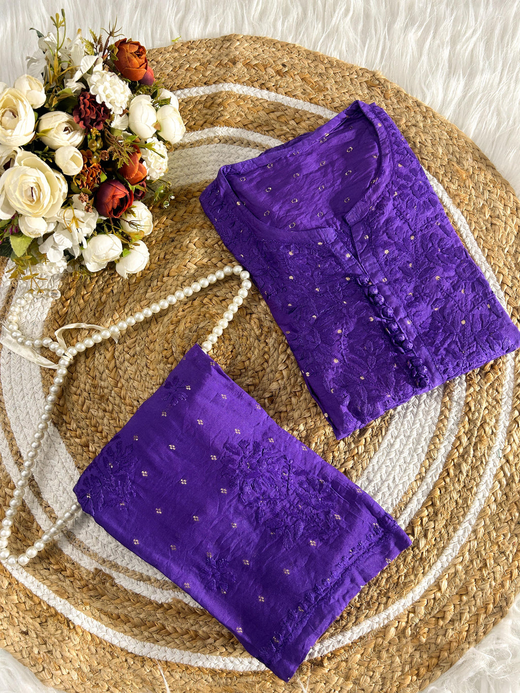 Self Bootie Chanderi Silk  Cord Set – Kurti & Plazo