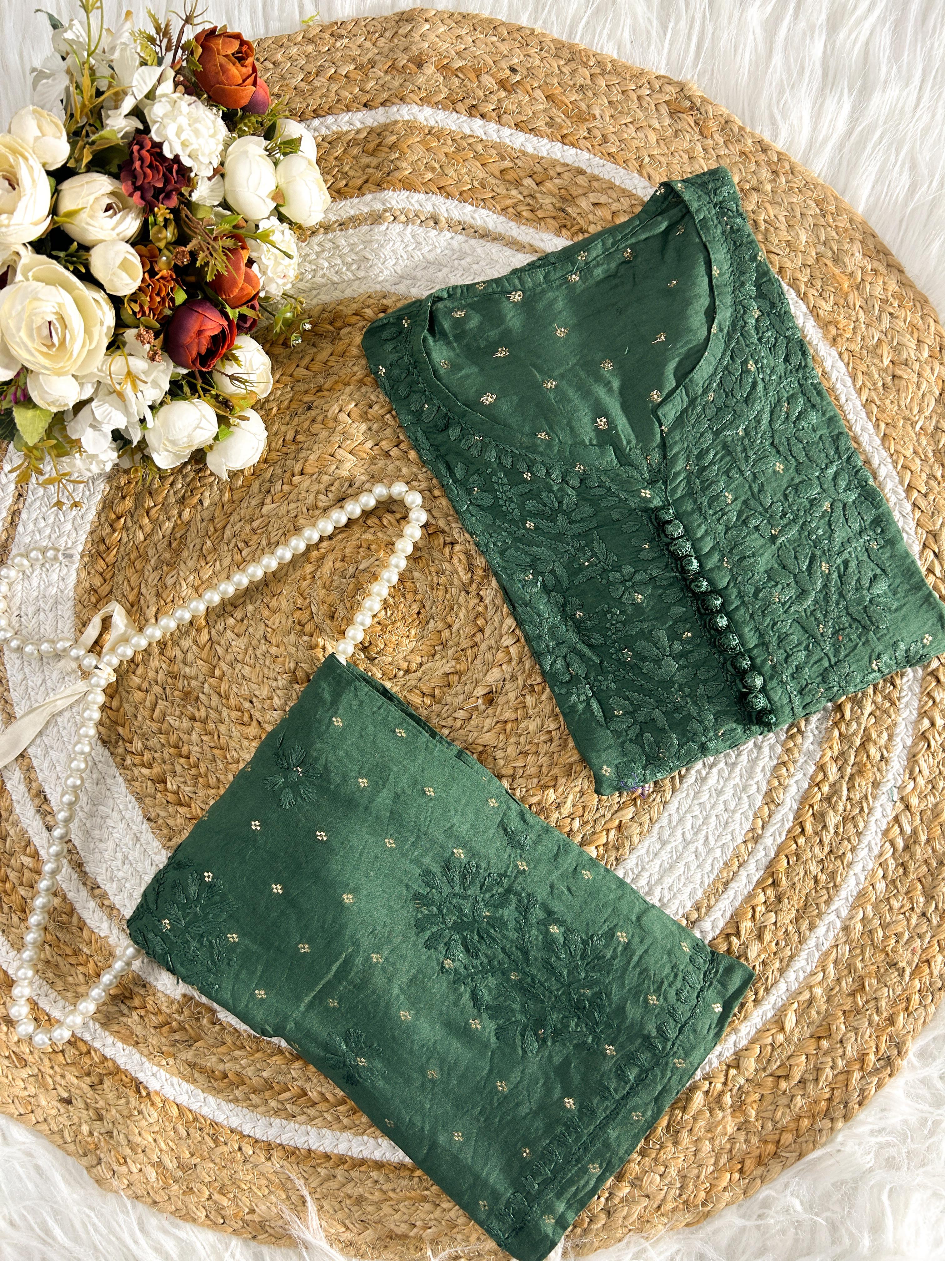 Self Bootie Chanderi Silk  Cord Set – Kurti & Plazo