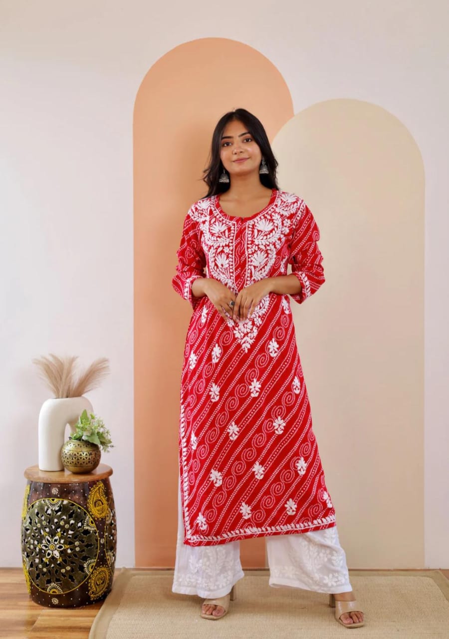 Lehriya Cotton Rayon Kurti-Red