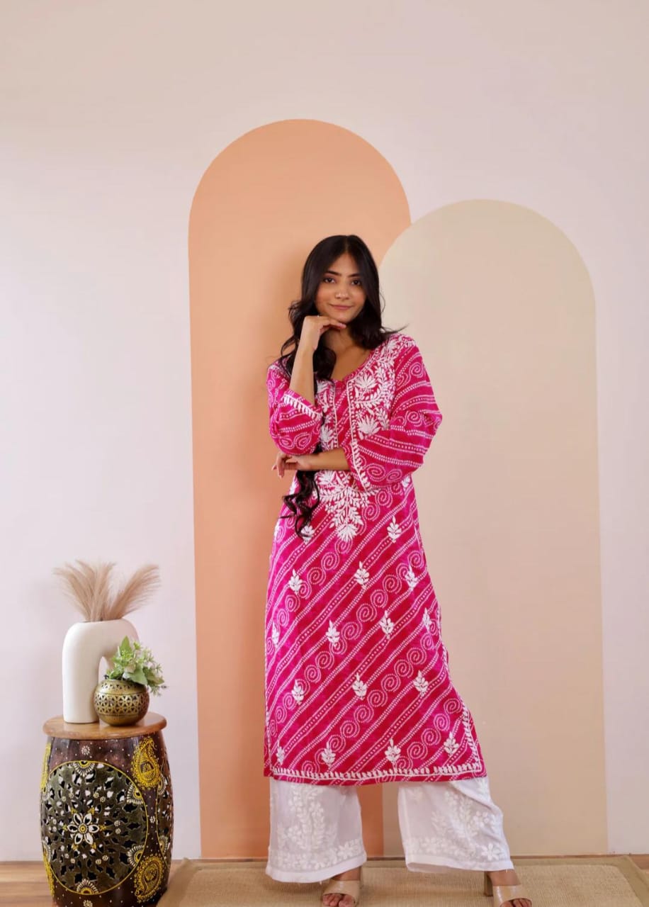 Lehriya Cotton Rayon Kurti-Pink