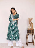 Lehriya Cotton Rayon Kurti-Green