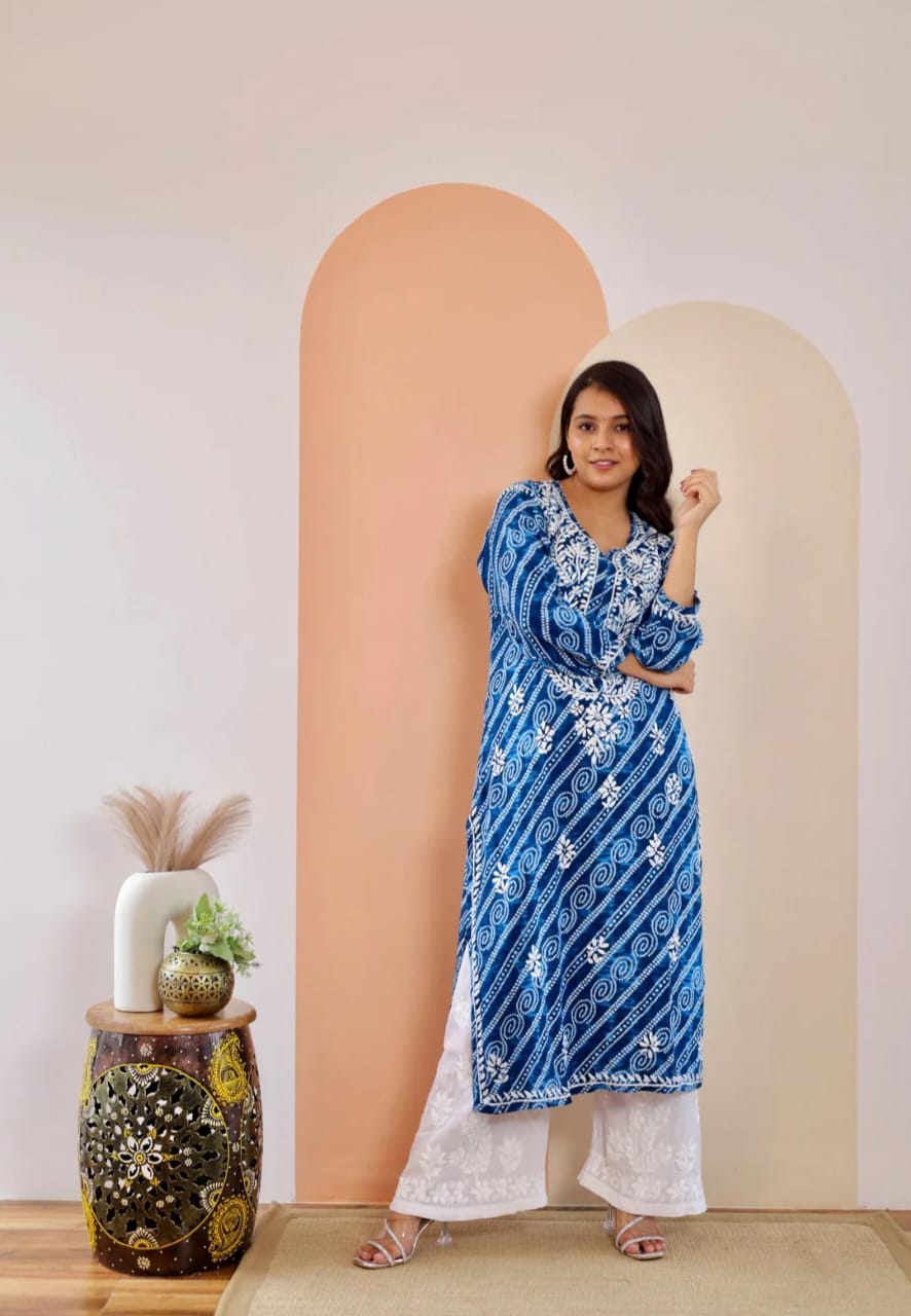 Lehriya Cotton Rayon Kurti-Blue