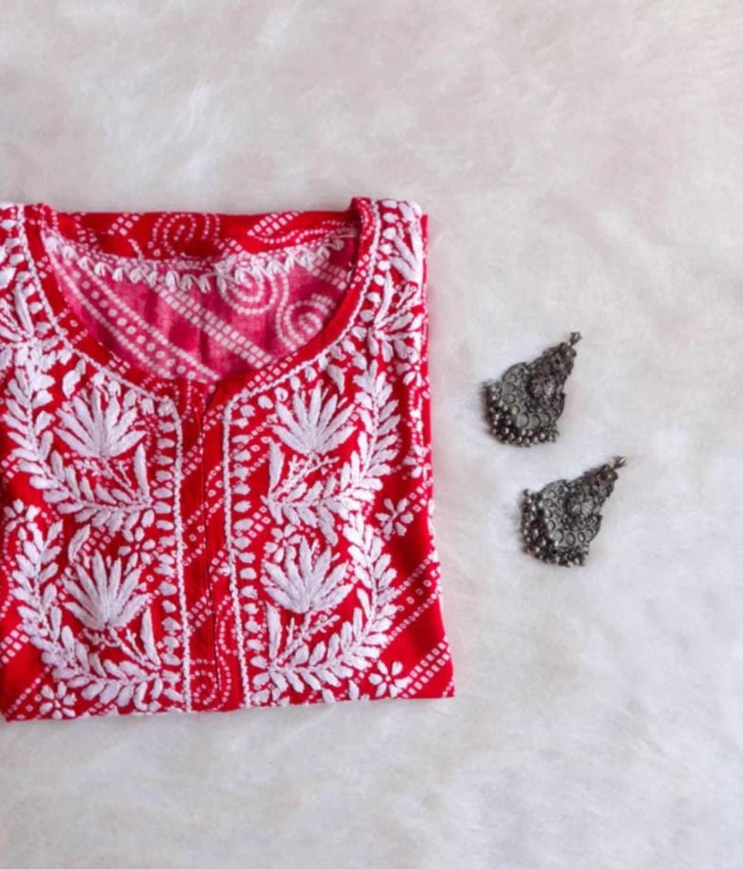 Lehriya Cotton Rayon Kurti-Red