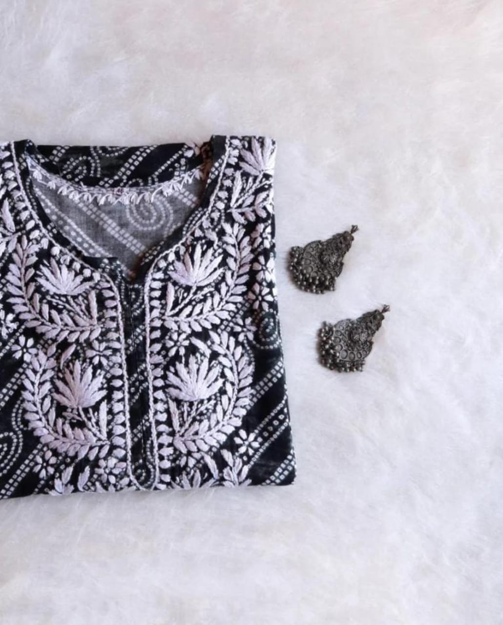 Lehriya Cotton Rayon Kurti-Black