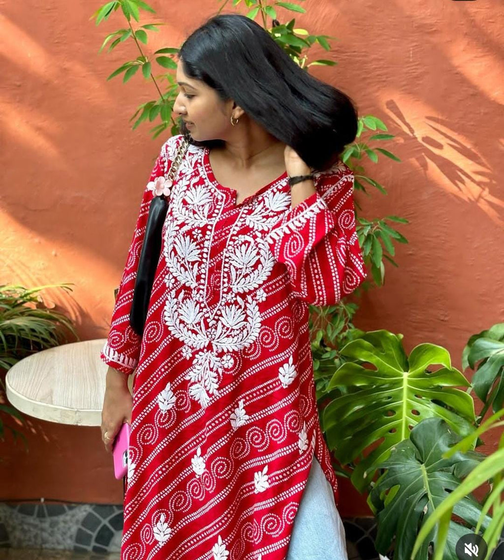 Lehriya Cotton Rayon Kurti-Red