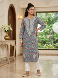 Mul Zigzag Print Chikankari Kurti