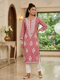 Mul Zigzag Print Chikankari Kurti