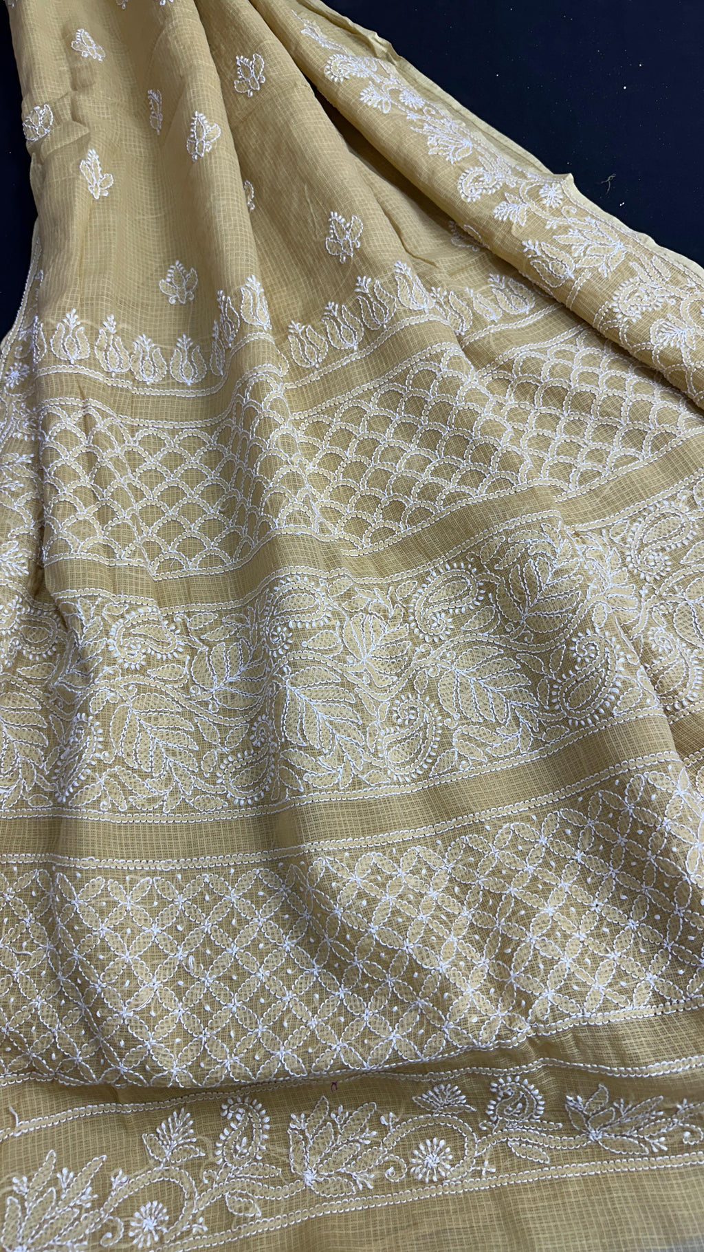Elegant Kota Doriya Chikan Saree -BEIGH