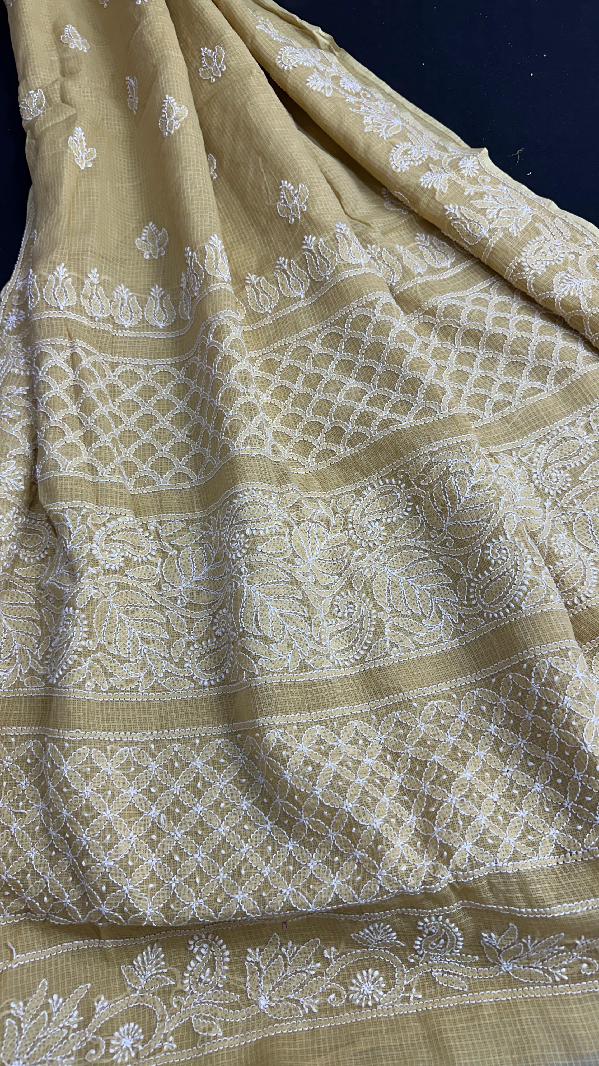 Elegant Kota Doriya Chikan Saree -BEIGH
