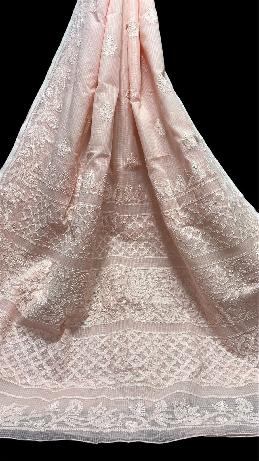 Elegant Kota Doriya Chikan Saree -PEACH