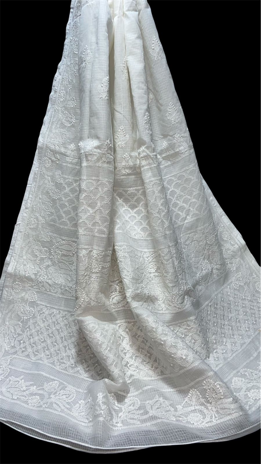 Elegant Kota Doriya Chikan Saree -WHITE