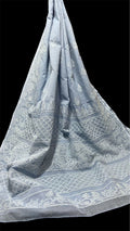 Elegant Kota Doriya Chikan Saree -GREYISH BLUE