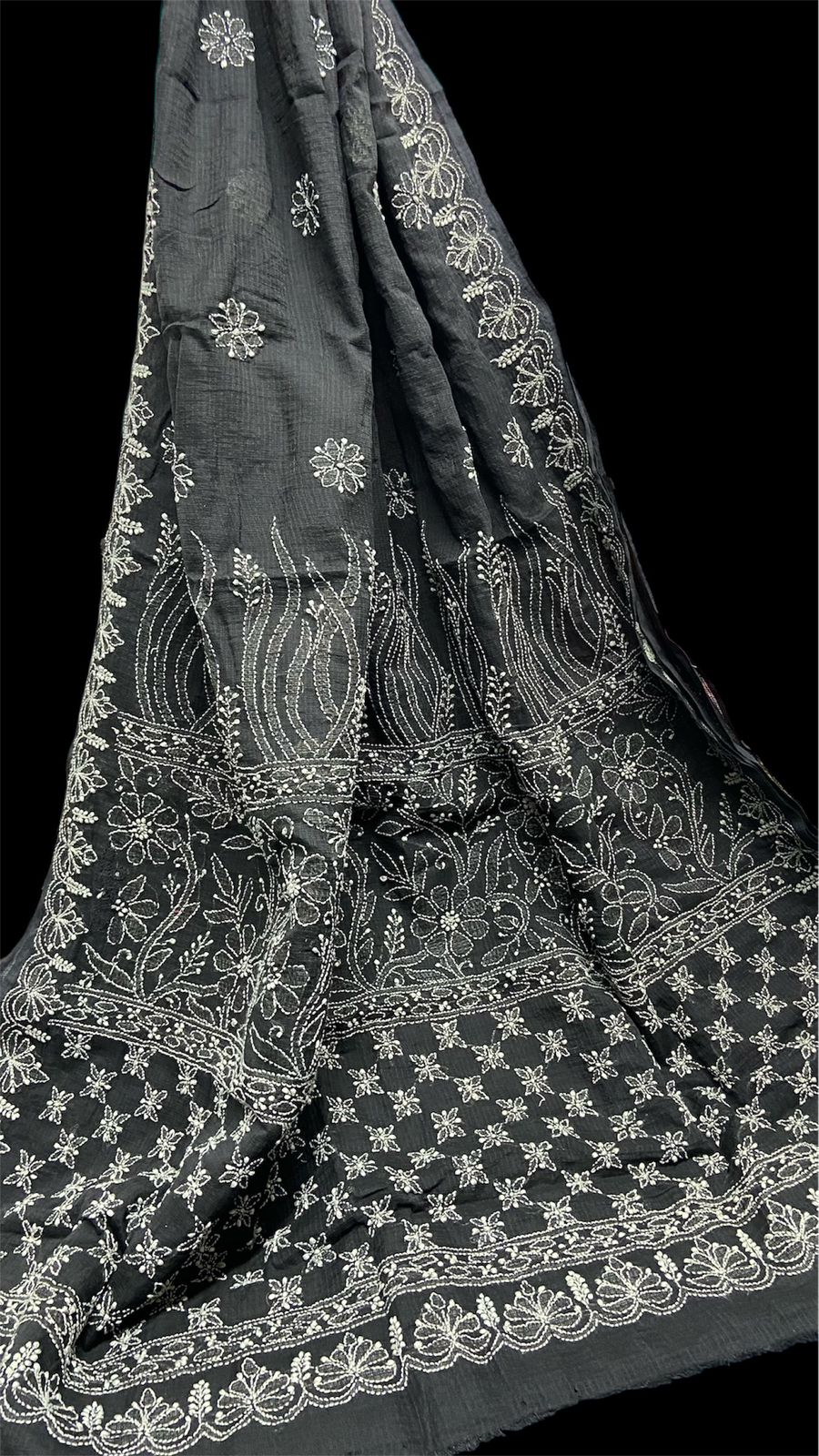 Elegant Kota Doriya Chikan Saree -BLACK