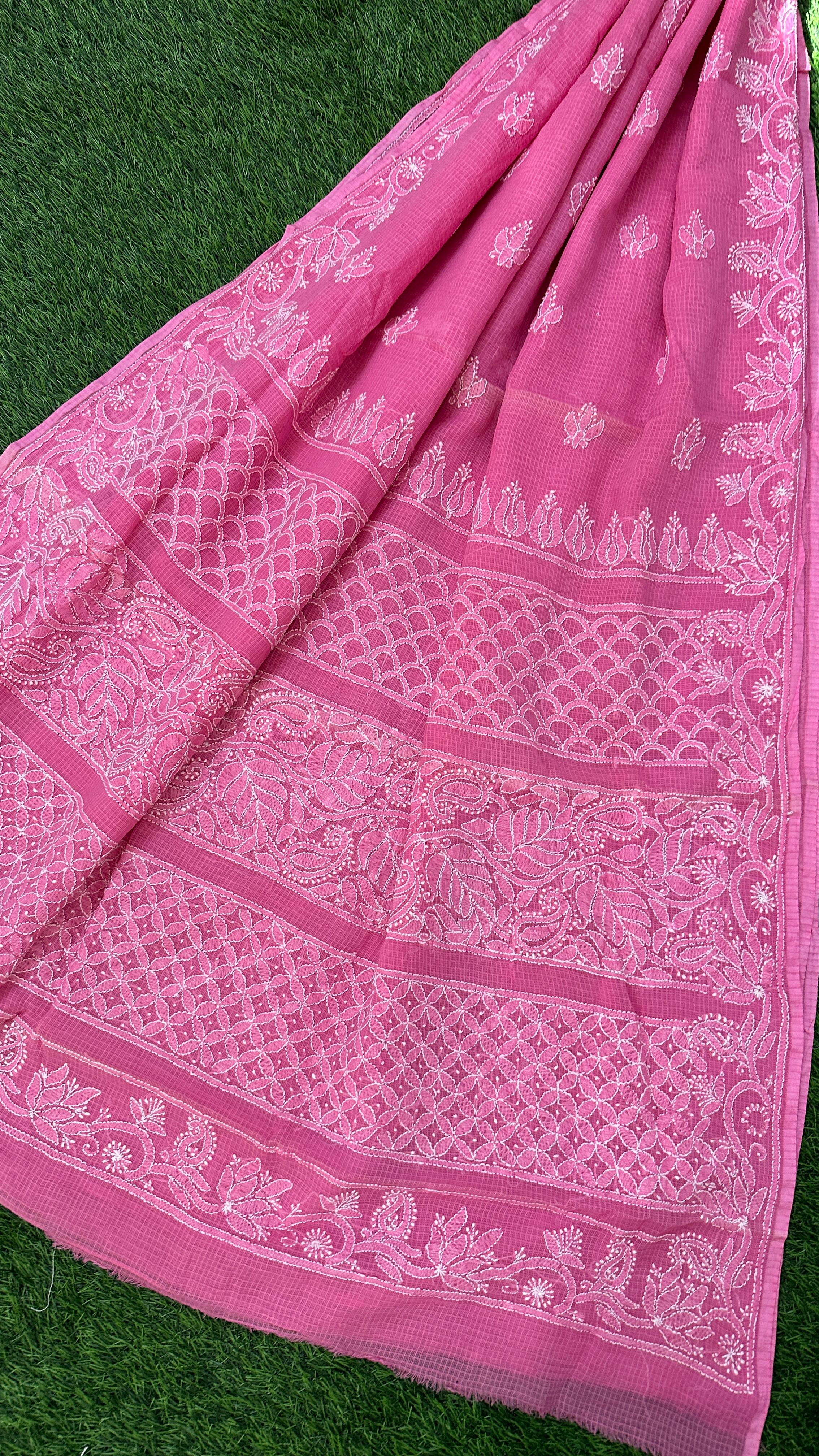 Elegant Kota Doriya Chikan Saree -PINK