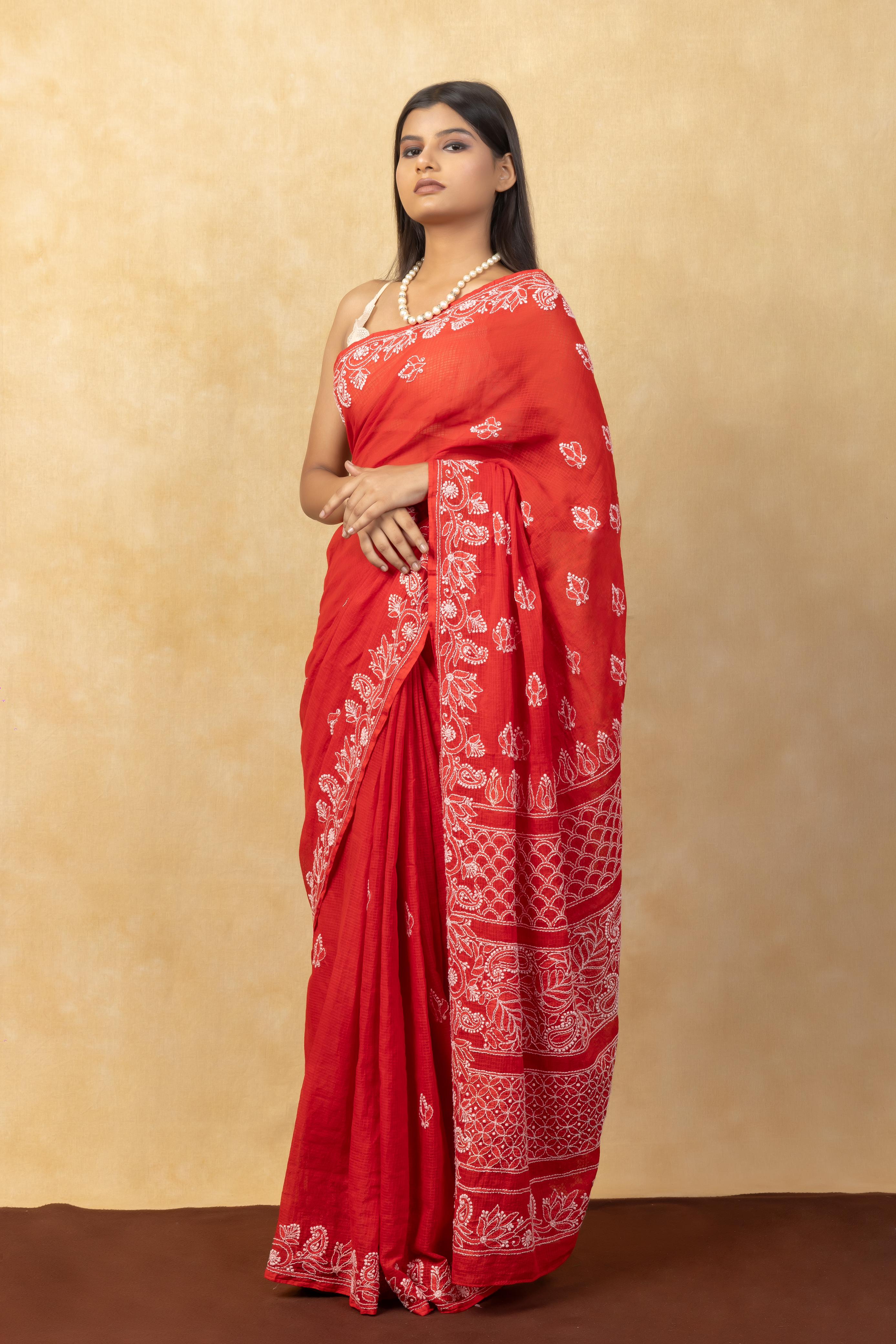 Elegant Kota Doriya Chikan Saree -Violet