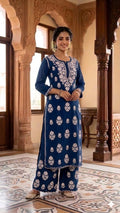 Rayon Kurti Palazzo Set with Cutwork