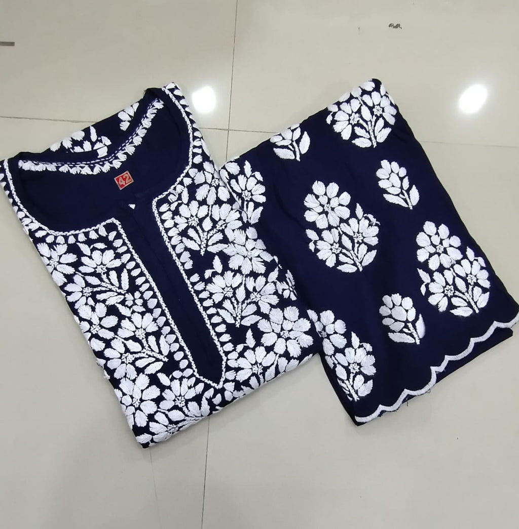 Rayon Kurti Palazzo Set with Cutwork