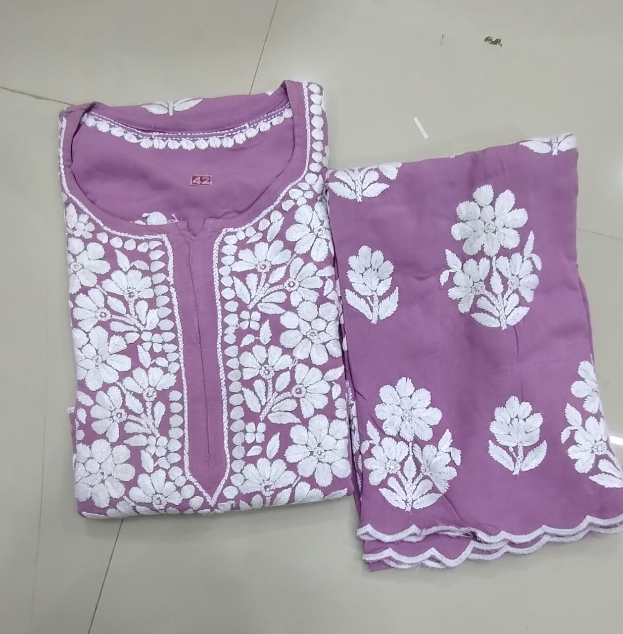 Rayon Kurti Palazzo Set with Cutwork