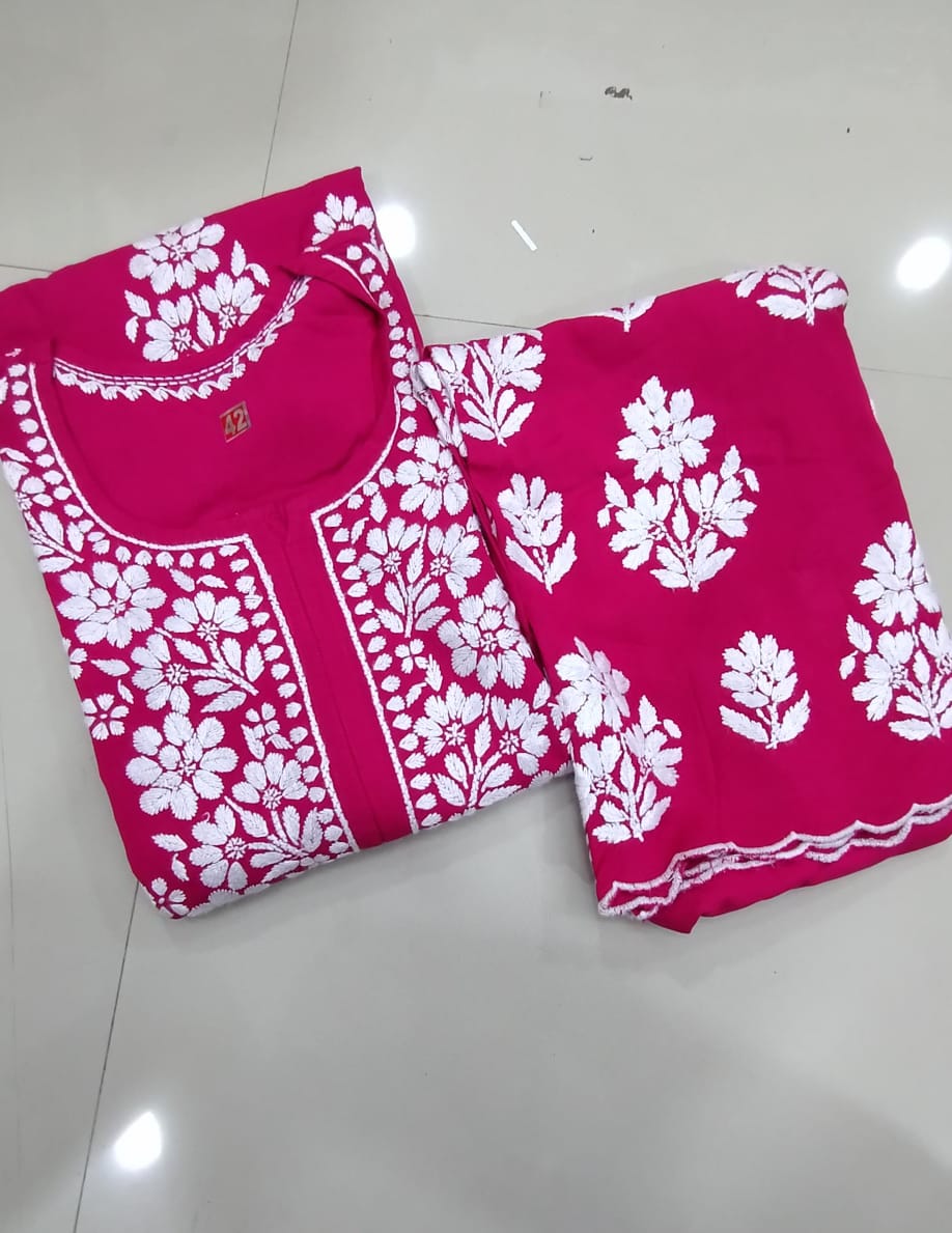 Rayon Kurti Palazzo Set with Cutwork