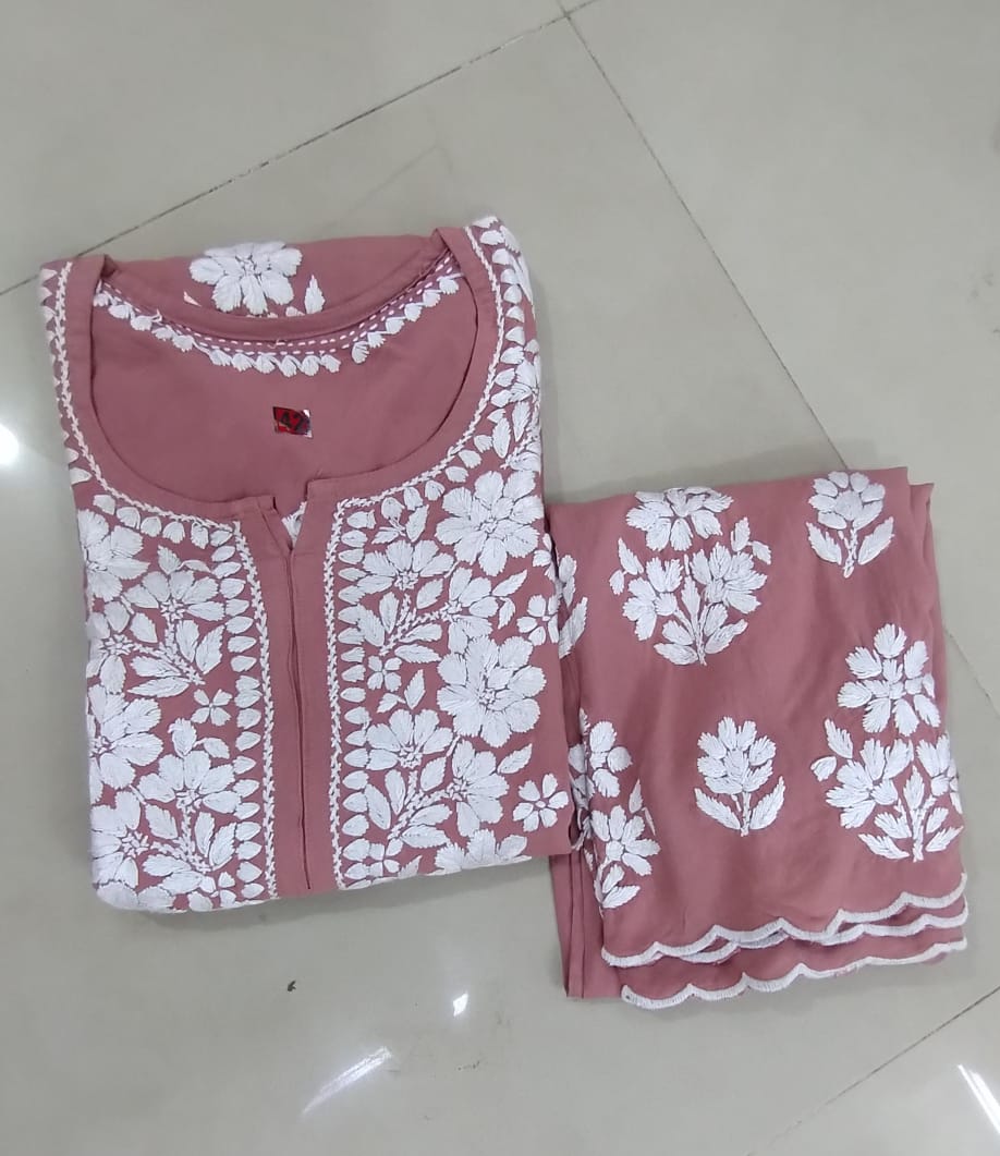 Rayon Kurti Palazzo Set with Cutwork