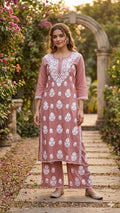 Rayon Kurti Palazzo Set with Cutwork