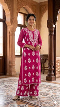 Rayon Kurti Palazzo Set with Cutwork