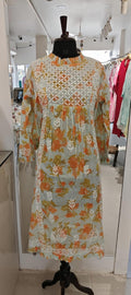 Jhalar Neck Mul Cotton A-Line Printed Long Kurti