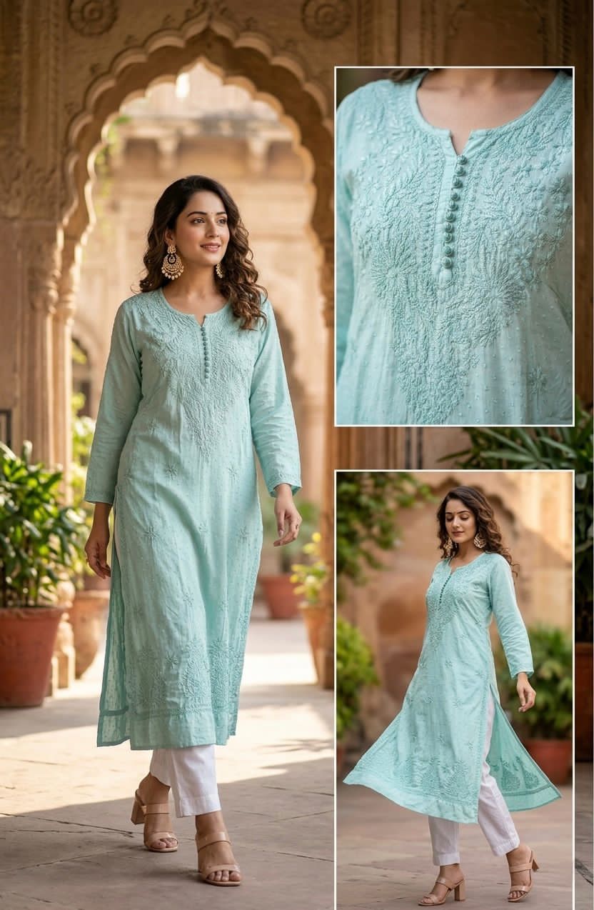 Roohani Dobby Cotton Chikankari Kurti