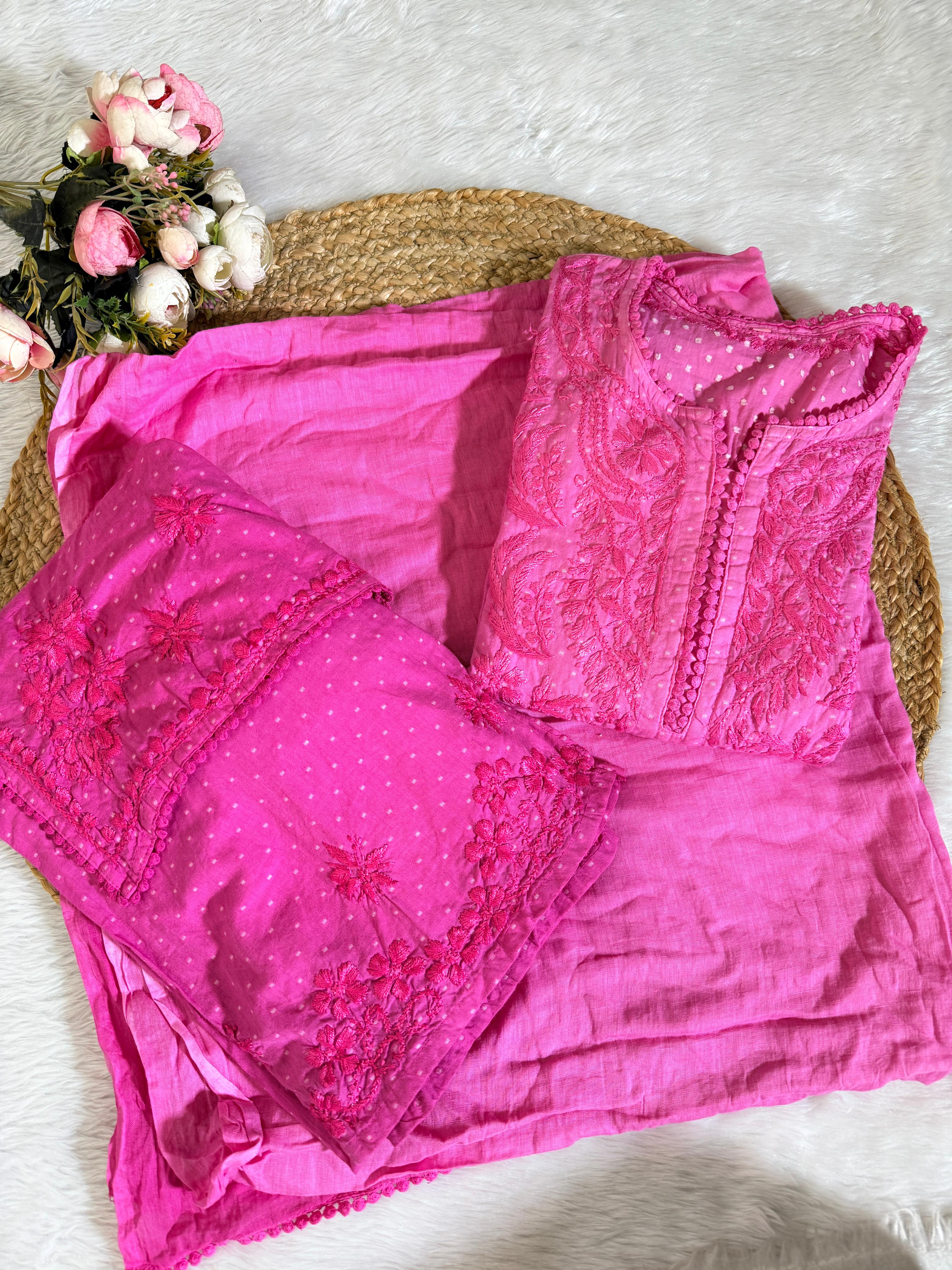 Premium Dobby Cotton Kurta & Double Layer Palazzo Set with Cotton Dupatta