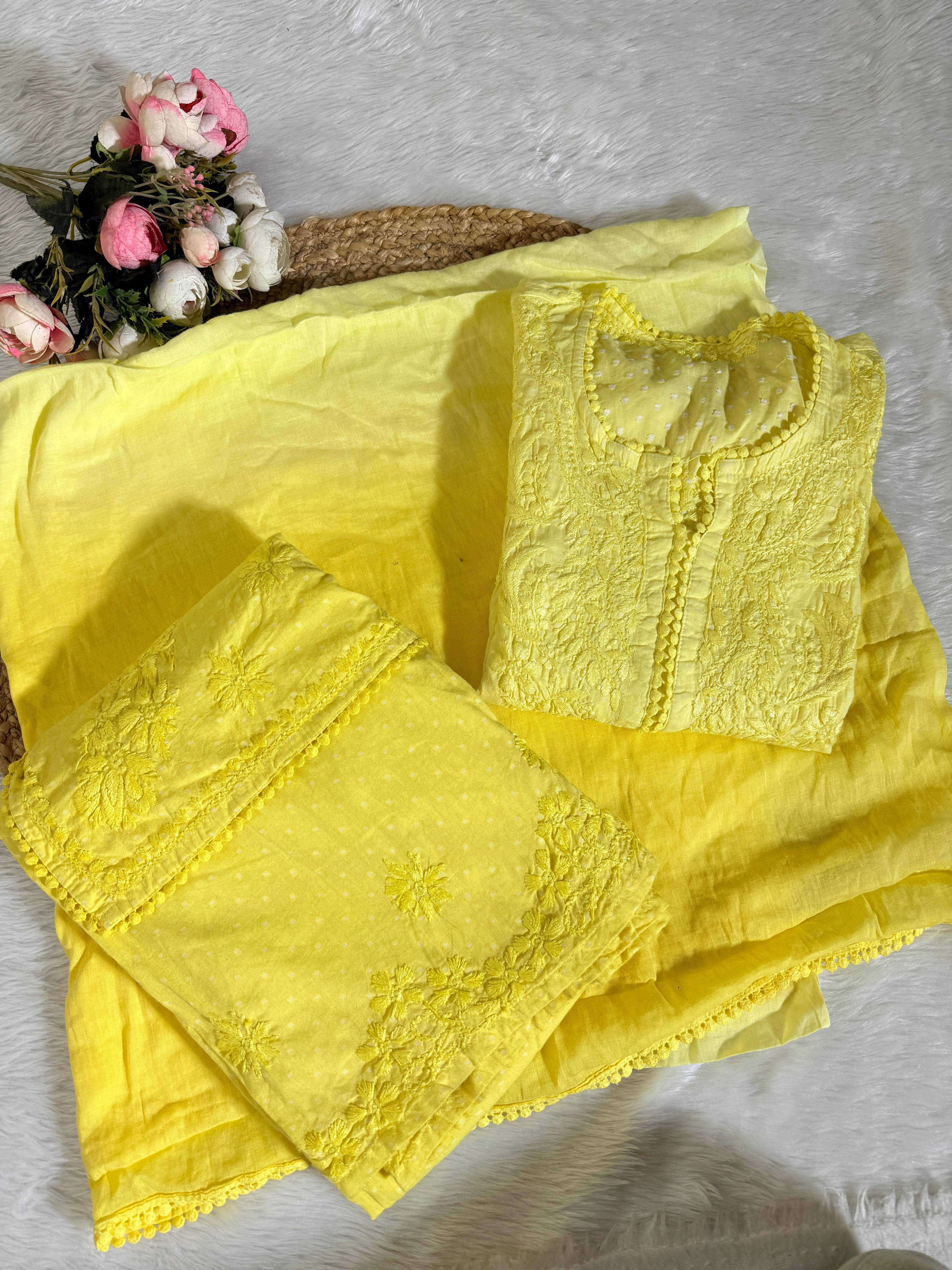 Premium Dobby Cotton Kurta & Double Layer Palazzo Set with Cotton Dupatta